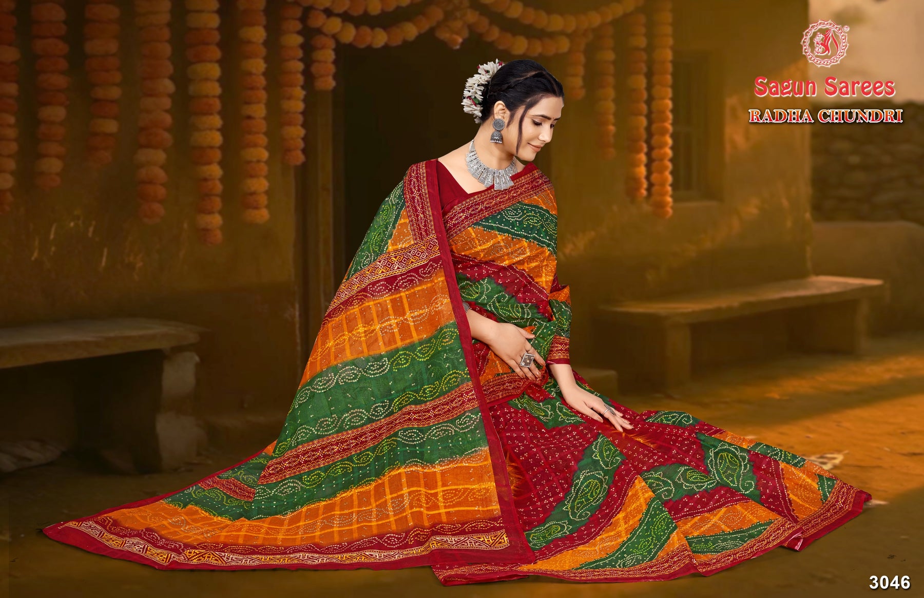 Radha Chundri Cotton Printed Saree Set 8 pcs – M.R. Saree Emporium