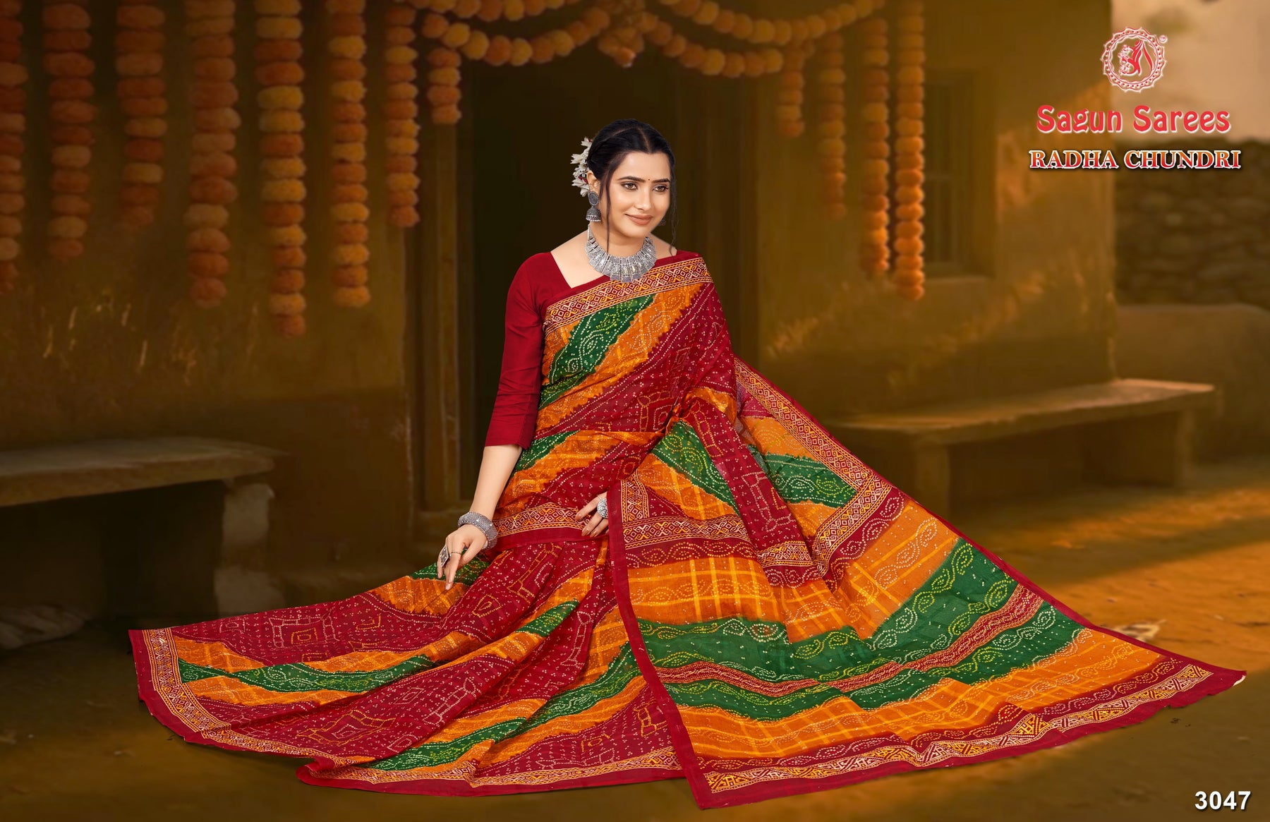 Radha Chundri Cotton Printed Saree Set 8 pcs – M.R. Saree Emporium