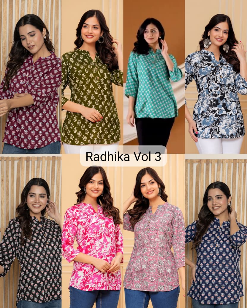 Radhika Vol 3 – Rayon Kurti & Top Tunic Collection | Sizes S–2XL – M.R. Saree Emporium