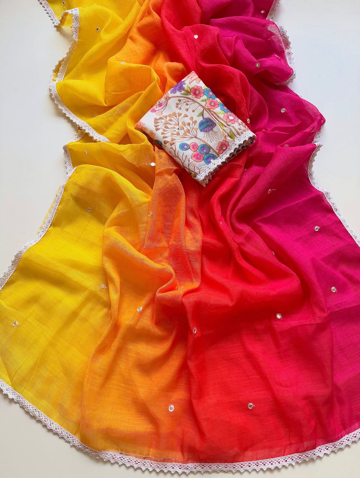 RajMata Dhanak Linen – Soft Linen Thread Border Saree 6 Pcs Set