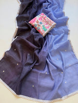 RajMata Dhanak Linen – Soft Linen Thread Border Saree 6 Pcs Set