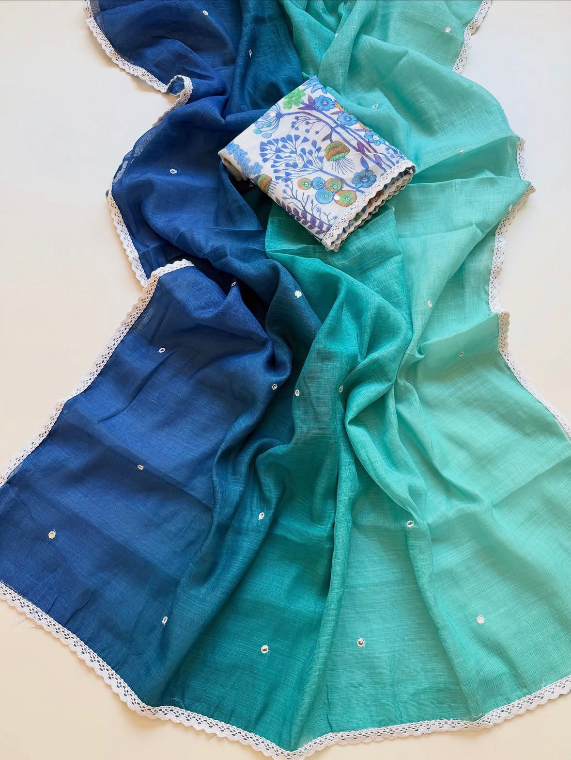 RajMata Dhanak Linen – Soft Linen Thread Border Saree 6 Pcs Set