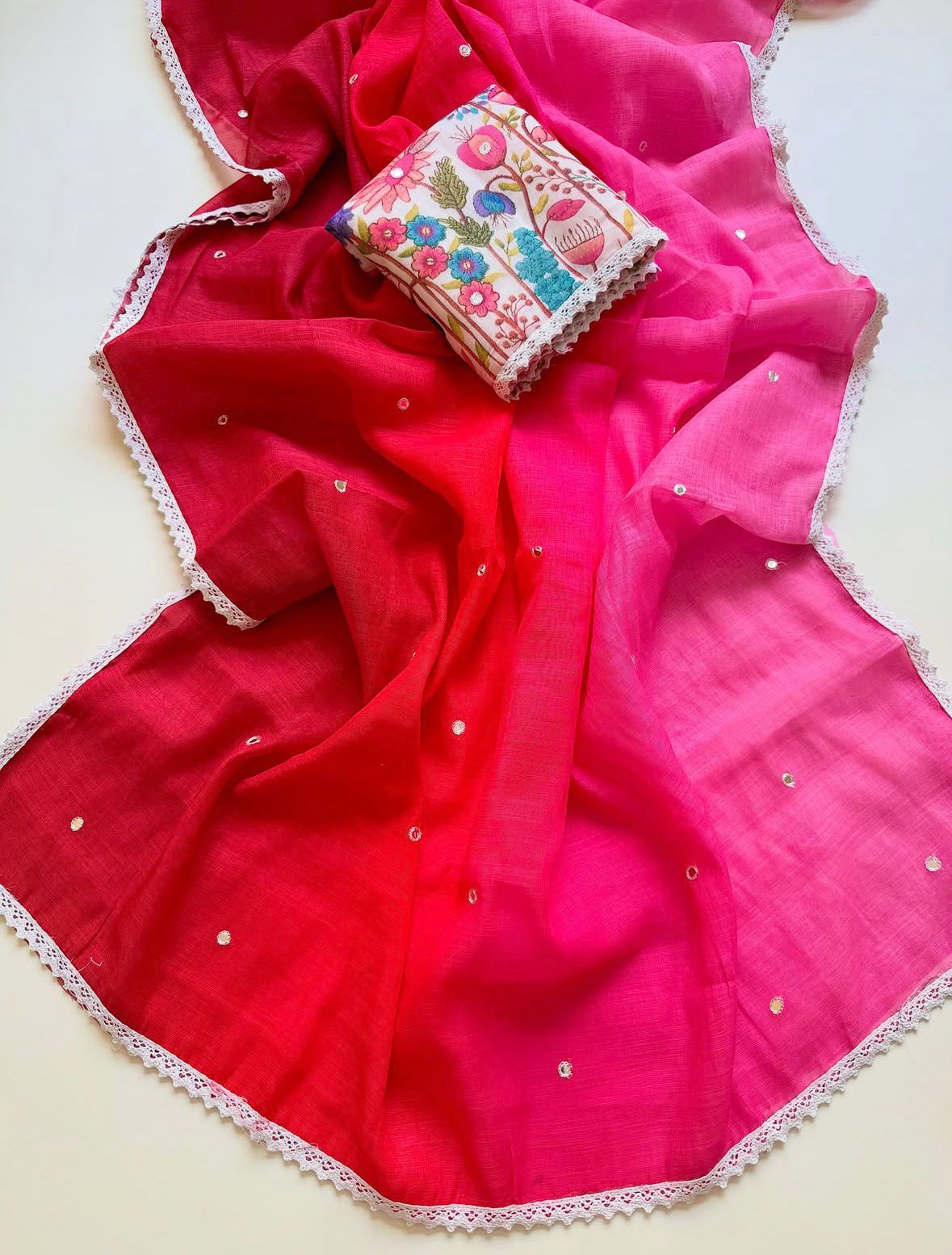 RajMata Dhanak Linen – Soft Linen Thread Border Saree 6 Pcs Set