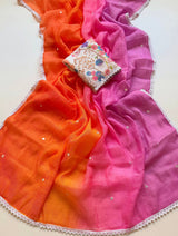 RajMata Dhanak Linen – Soft Linen Thread Border Saree 6 Pcs Set
