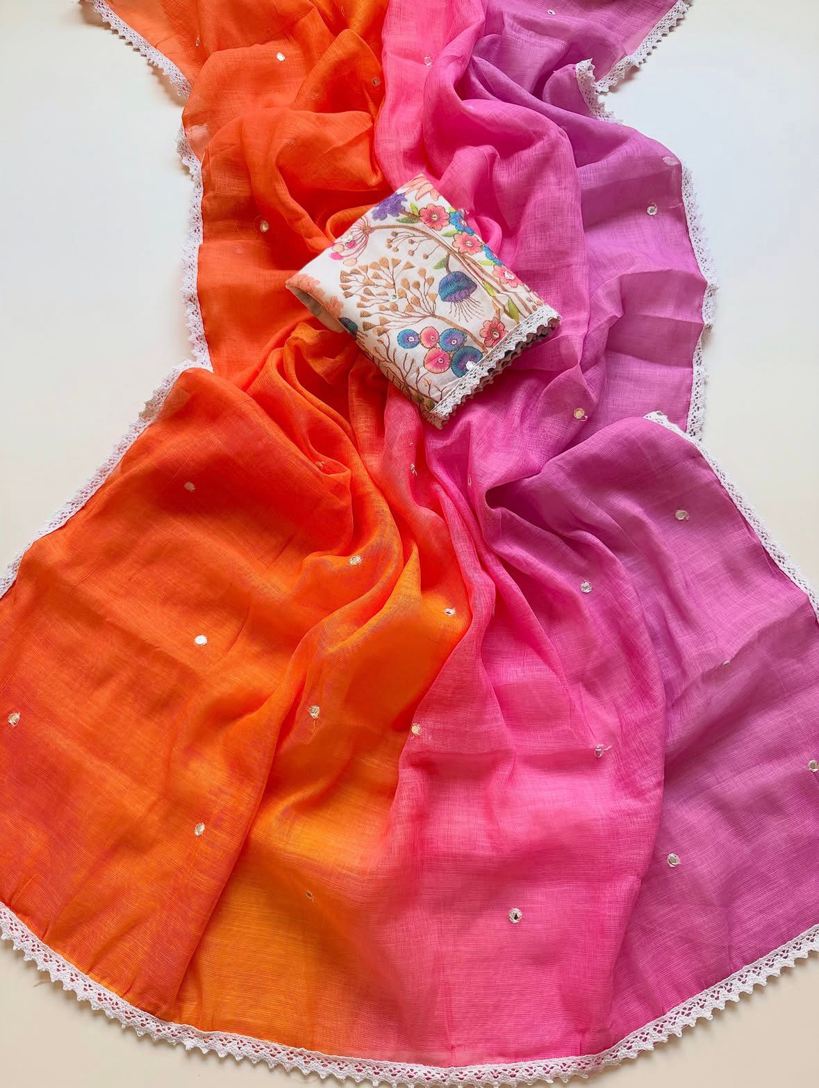 RajMata Dhanak Linen – Soft Linen Thread Border Saree 6 Pcs Set