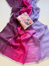 RajMata Dhanak Linen – Soft Linen Thread Border Saree 6 Pcs Set