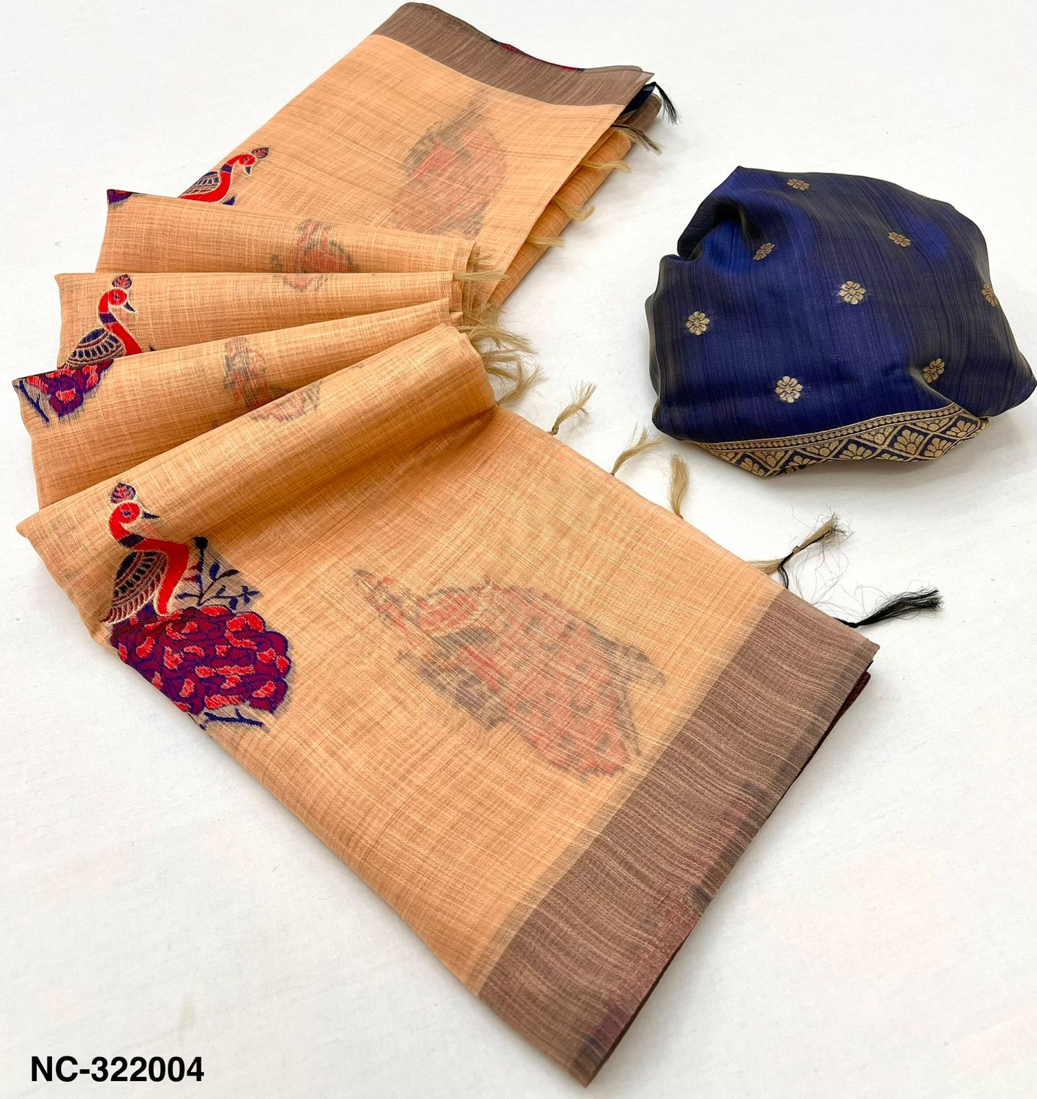 RajMata Kazari Series Lisha Soft Cotton Based Linen Saree - Zari Border & Fancy Tassels