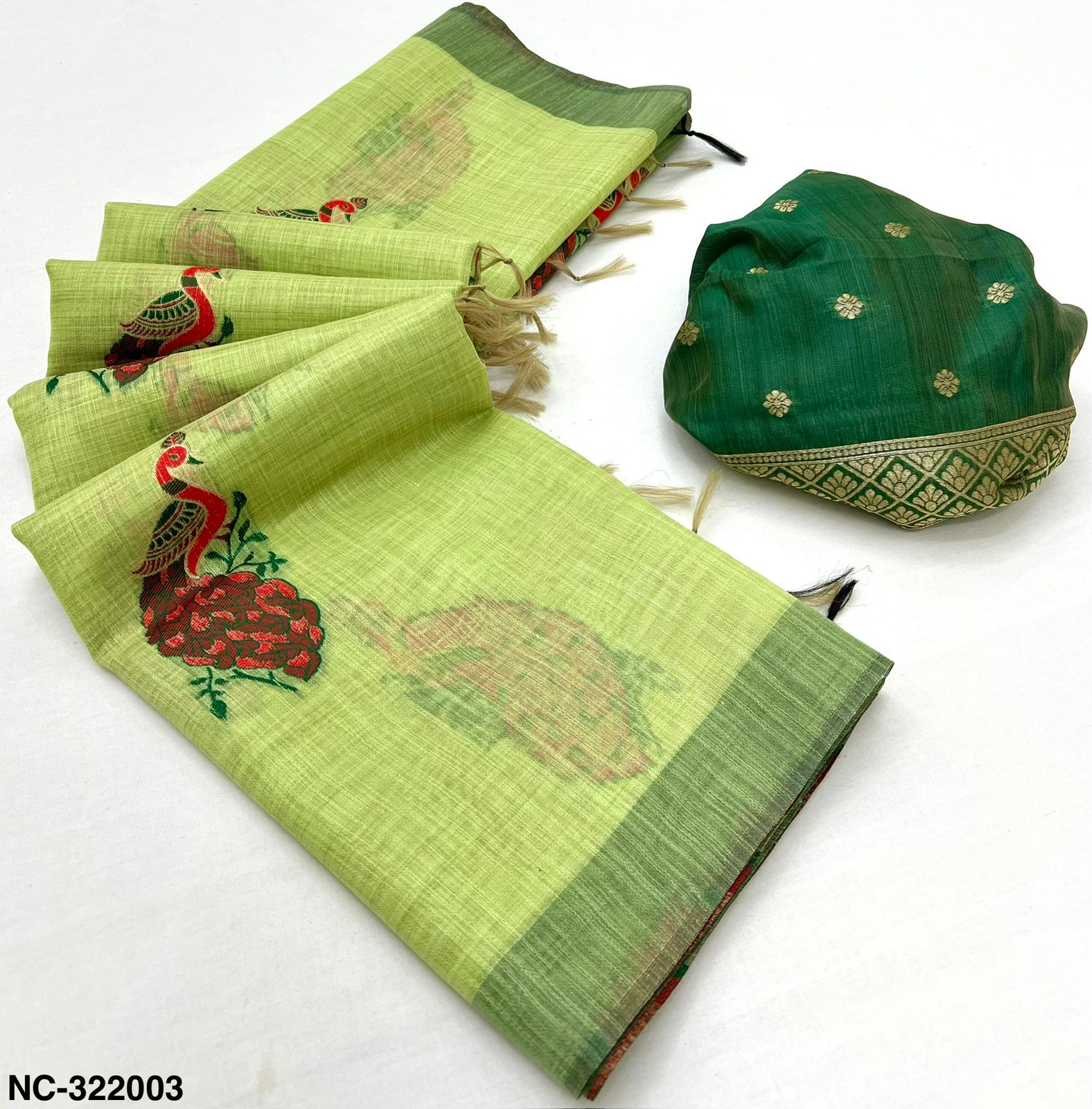 RajMata Kazari Series Lisha Soft Cotton Based Linen Saree - Zari Border & Fancy Tassels