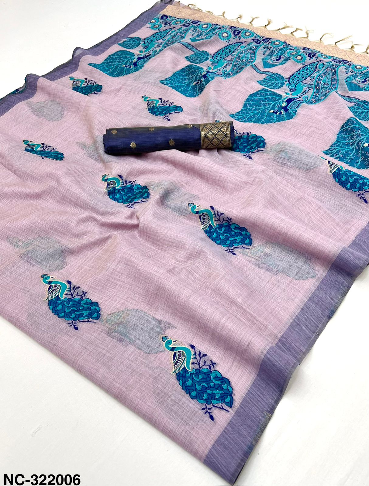 RajMata Kazari Series Lisha Soft Cotton Based Linen Saree - Zari Border & Fancy Tassels