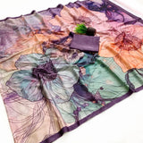 RajMata Ruby Crepe Saree with Fancy Digital Print - 8Pcs Set