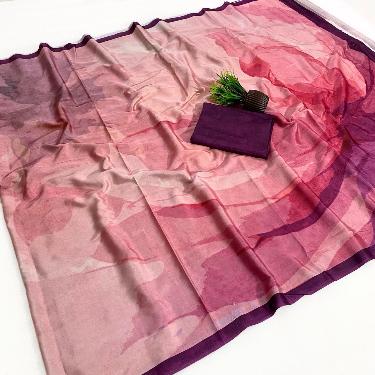 RajMata Ruby Crepe Saree with Fancy Digital Print - 8Pcs Set