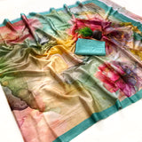 RajMata Ruby Crepe Saree with Fancy Digital Print - 8Pcs Set