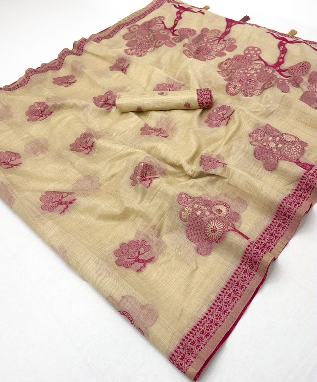 Tapti Cotton Saree - Soft Cotton with Fancy Jamdani Style Weaving