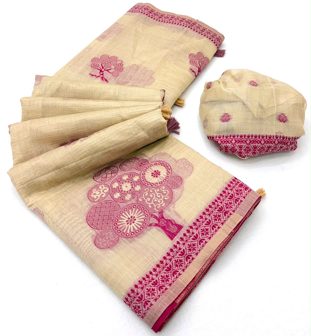Tapti Cotton Saree - Soft Cotton with Fancy Jamdani Style Weaving