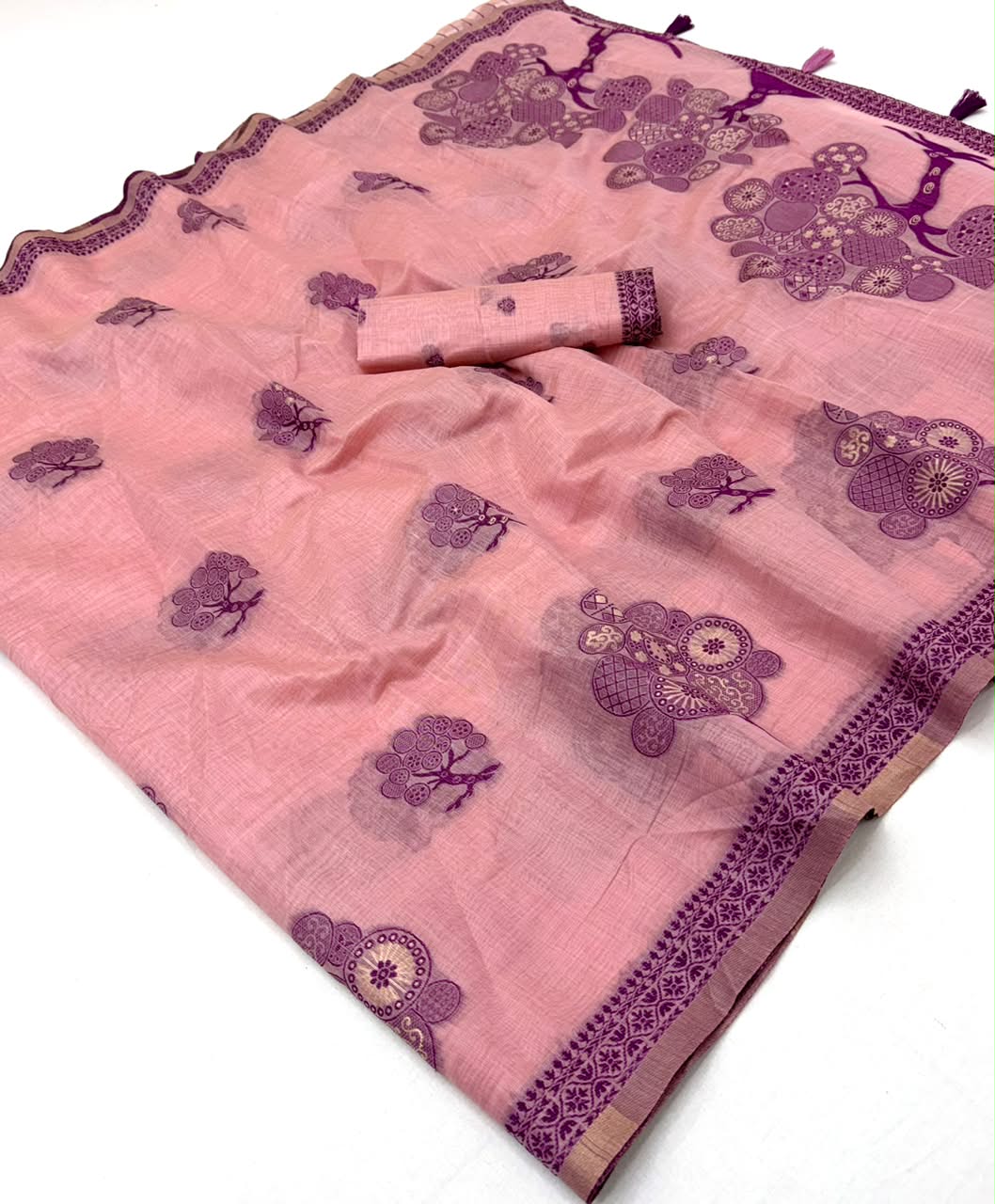 Tapti Cotton Saree - Soft Cotton with Fancy Jamdani Style Weaving