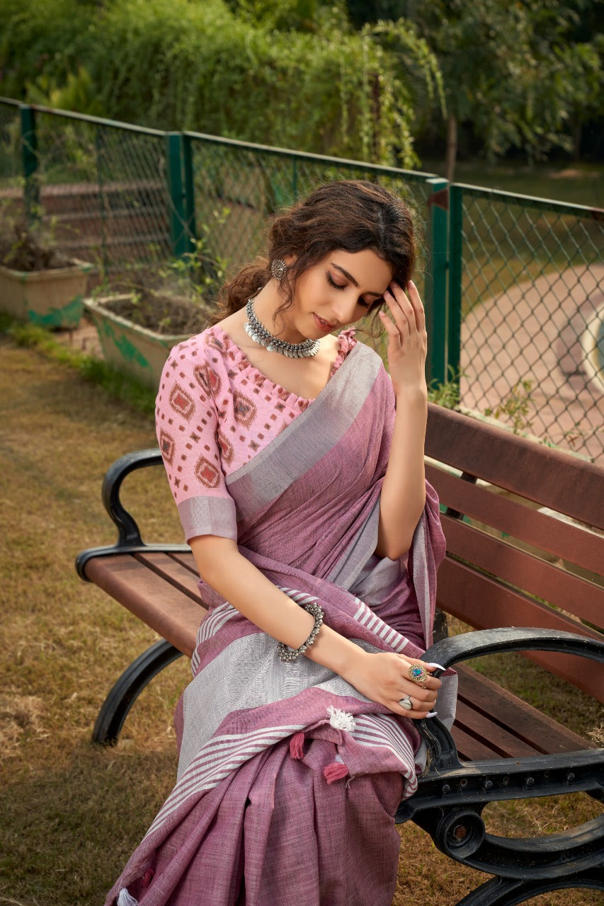 RajPath Abhirupi Silk Soft Linen Silk Saree - Khadi Design