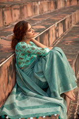 RajPath Abhirupi Silk Soft Linen Silk Saree - Khadi Design