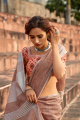 RajPath Abhirupi Silk Soft Linen Silk Saree - Khadi Design