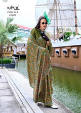 RajPath Next Generation Pure Satin Silk Ajrakh Print Saree