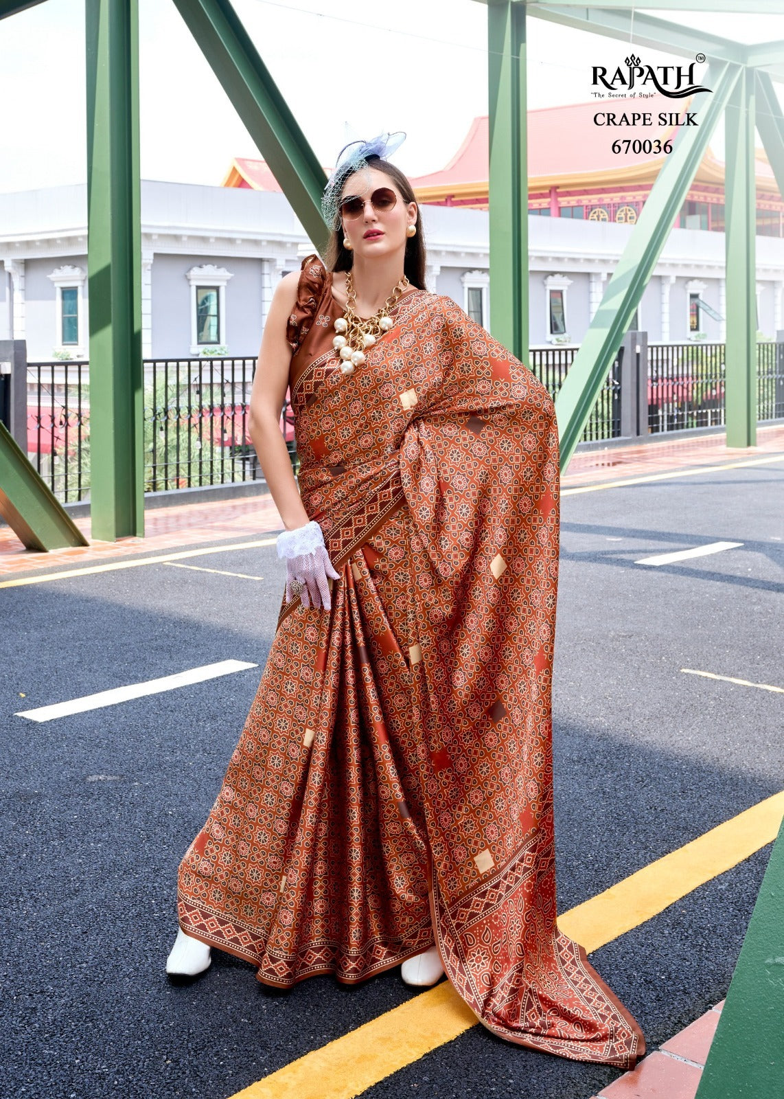 RajPath Next Generation Pure Satin Silk Ajrakh Print Saree