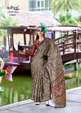RajPath Next Generation Pure Satin Silk Ajrakh Print Saree