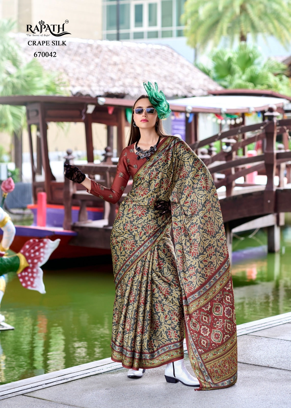 RajPath Next Generation Pure Satin Silk Ajrakh Print Saree