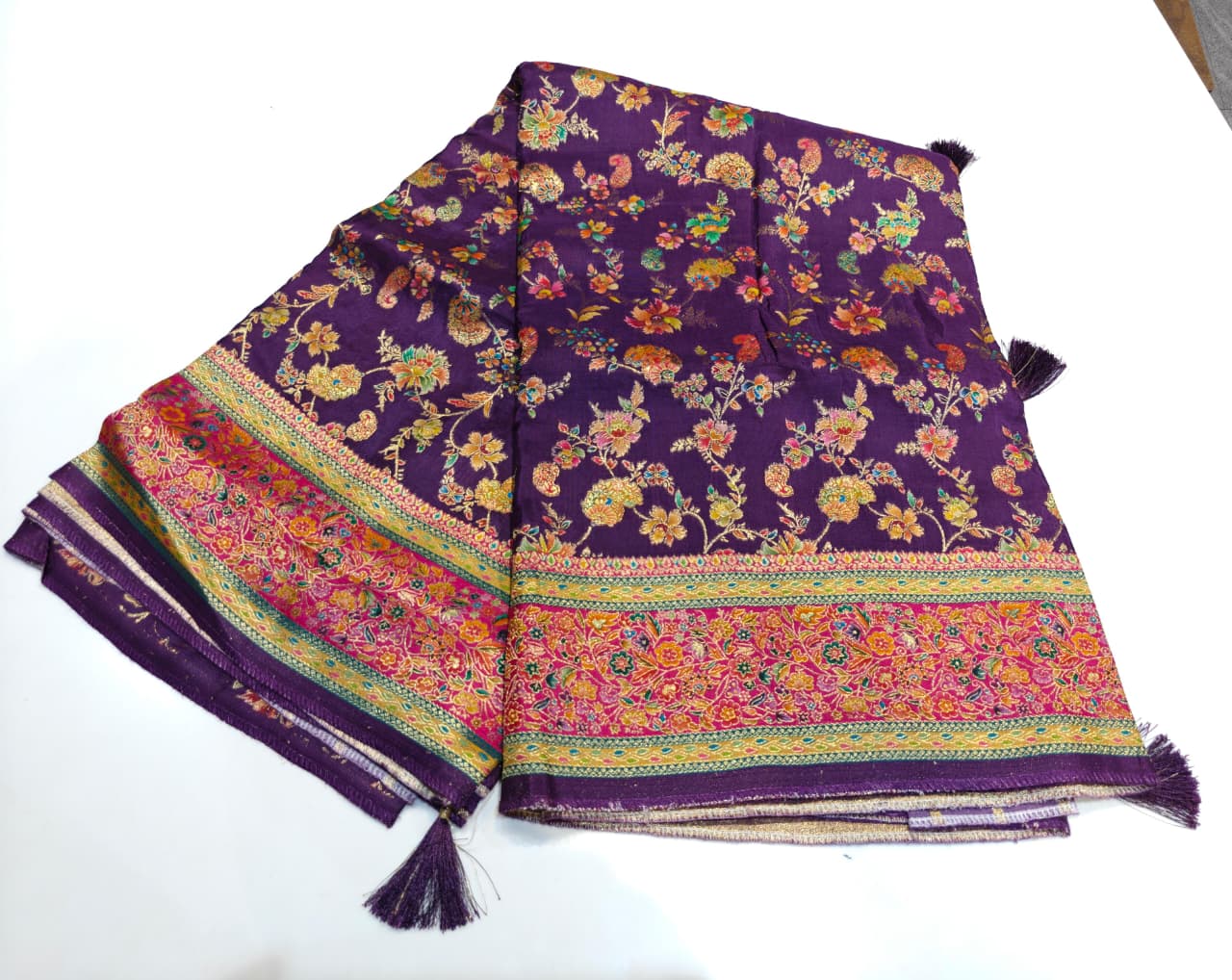 RajPath Pashmina Position Print Saree - Pure Viscose Satin 3 Pcs Set