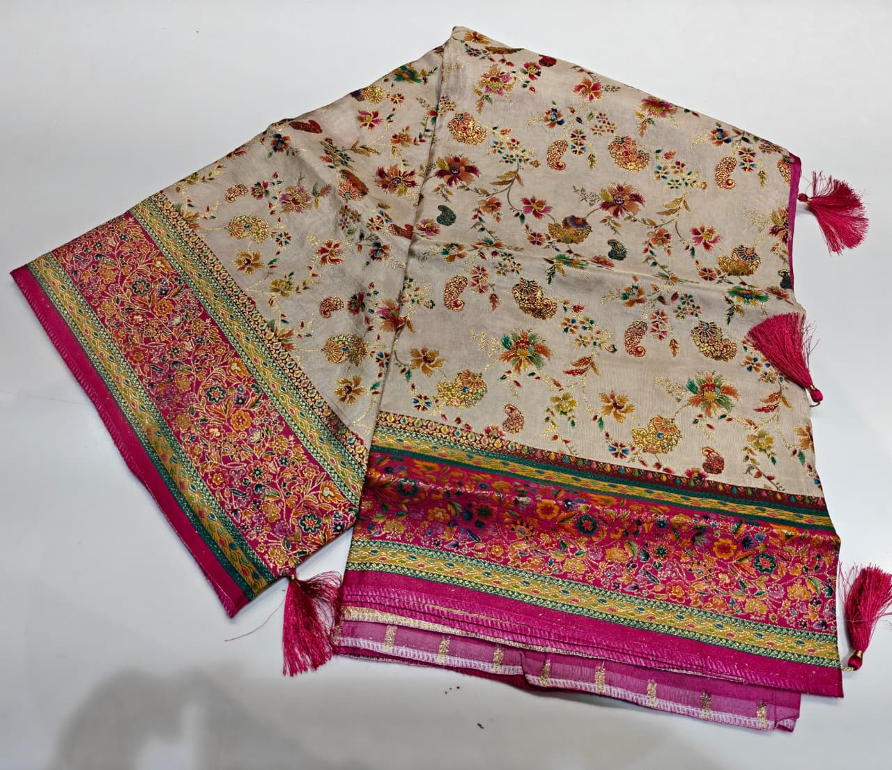 RajPath Pashmina Position Print Saree - Pure Viscose Satin 3 Pcs Set