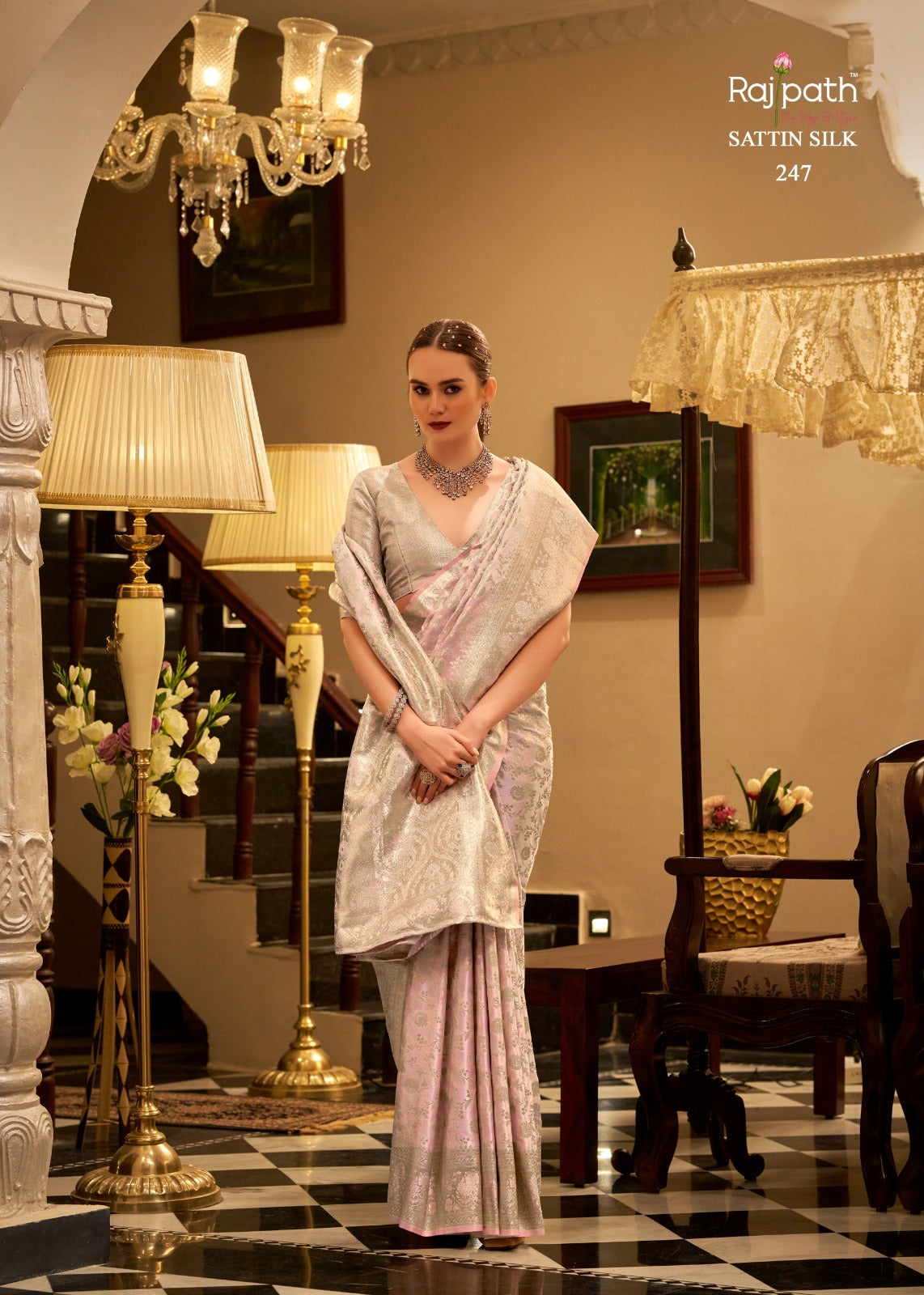 RajPath Shella Soft Satin Silk Saree With Rich Woven Design - Elegant Party Wear Saree With Blouse - M.R. Saree Emporium