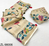 RajYog Kazari Zari Linen Chanderi Saree with Digital Print & Tassels – 6 Pcs Set