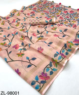 RajYog Kazari Zari Linen Chanderi Saree with Digital Print & Tassels – 6 Pcs Set