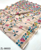RajYog Kazari Zari Linen Chanderi Saree with Digital Print & Tassels – 6 Pcs Set