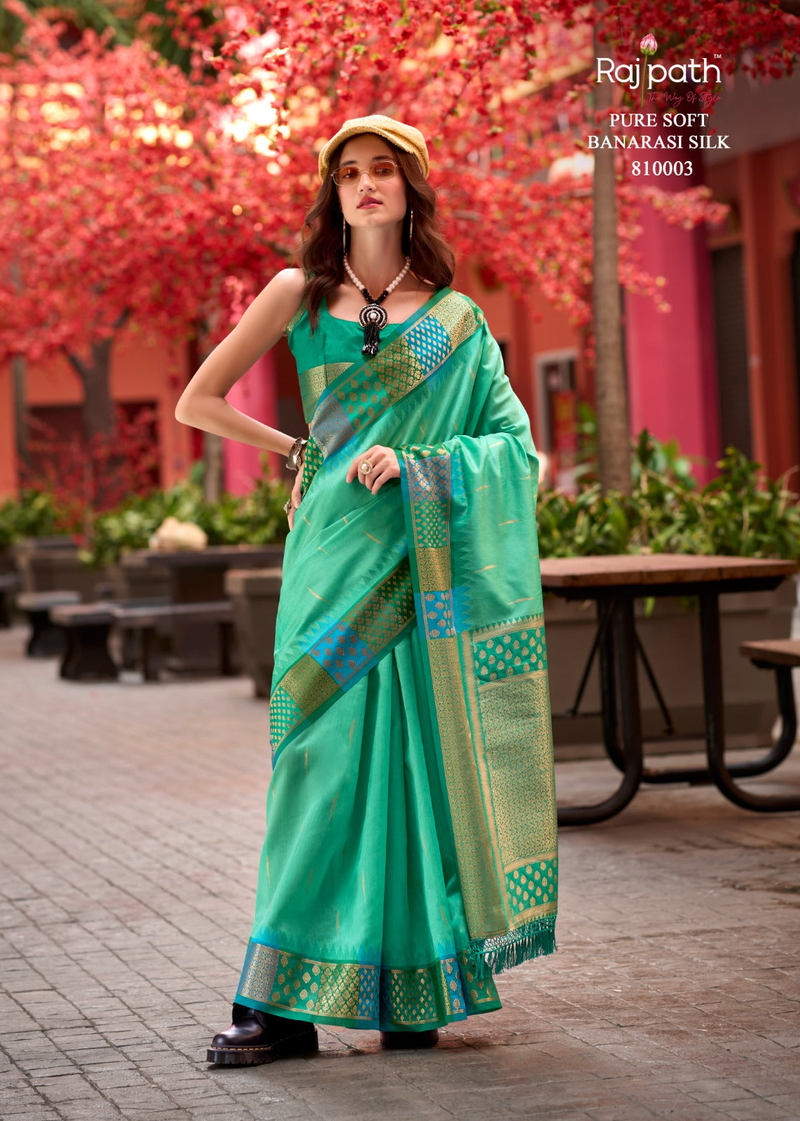 RajPath Rangoli Art Pure Banarasi Silk Saree 6 Pcs Set -Beautiful Border Concept -M.R. Saree Emporium