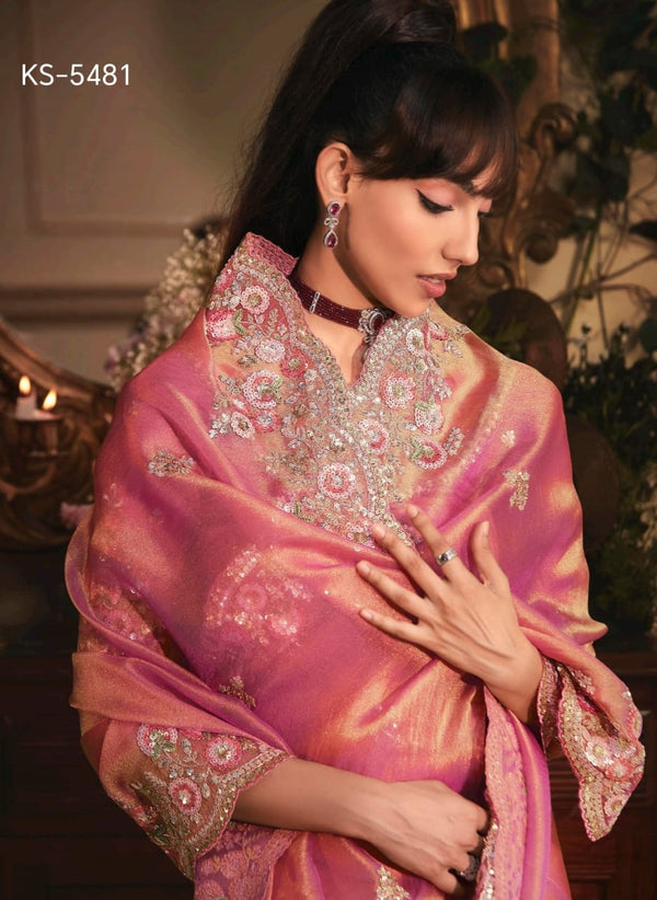 Kimora KS-5481 Pink Pure Fancy Embroidered Saree with Designer Blouse – Single Pcs M.R. Saree Emporium