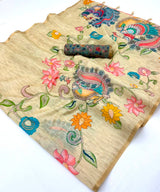 Rajyog Kazari Chanderi Linen Kalamkari Print Saree - Weaving Border