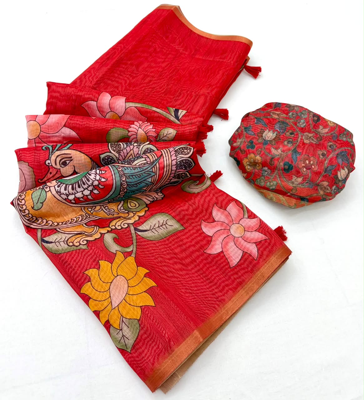 Rajyog Kazari Chanderi Linen Kalamkari Print Saree - Weaving Border