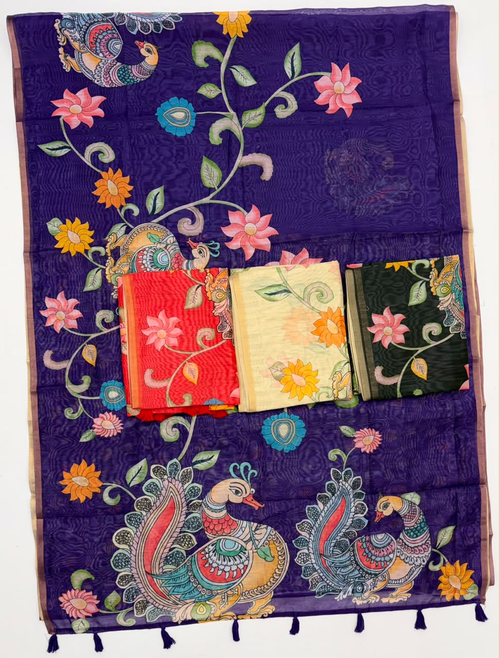 Rajyog Kazari Chanderi Linen Kalamkari Print Saree - Weaving Border