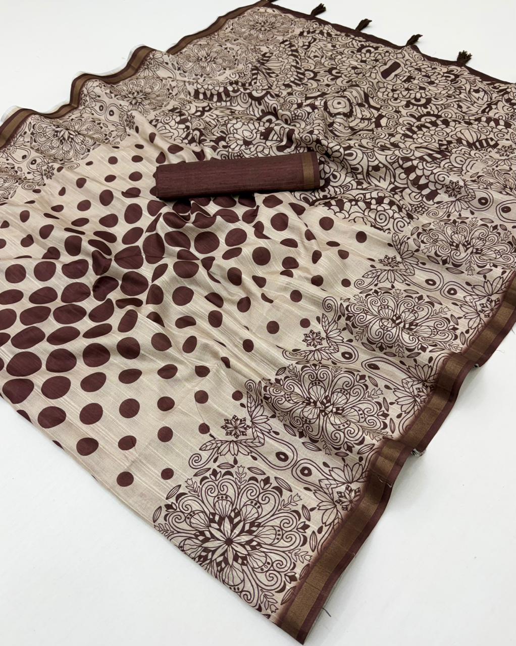 Rajyog Rishika Cotton Silk Saree with Self Weaving & Printed Design (8 Design) – M.R. Saree Emporium