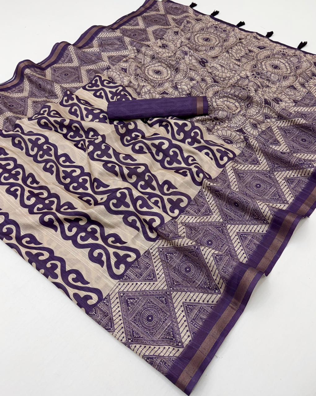 Rajyog Rishika Cotton Silk Saree with Self Weaving & Printed Design (8 Design) – M.R. Saree Emporium