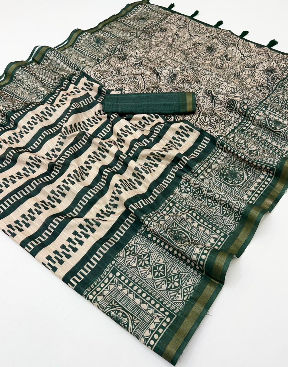 Rajyog Rishika Cotton Silk Saree with Self Weaving & Printed Design (8 Design) – M.R. Saree Emporium