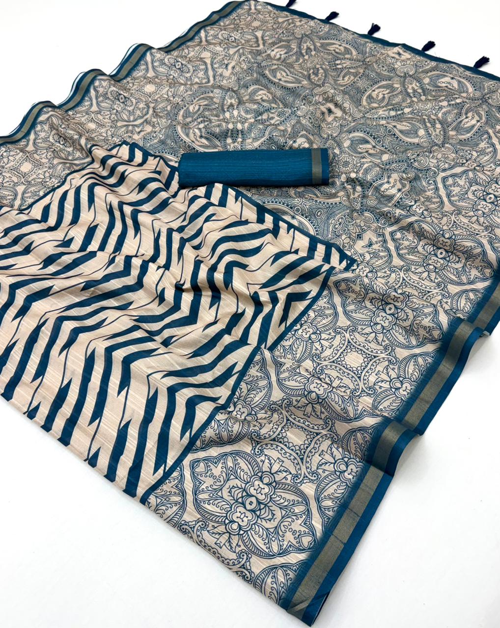 Rajyog Rishika Cotton Silk Saree with Self Weaving & Printed Design (8 Design) – M.R. Saree Emporium