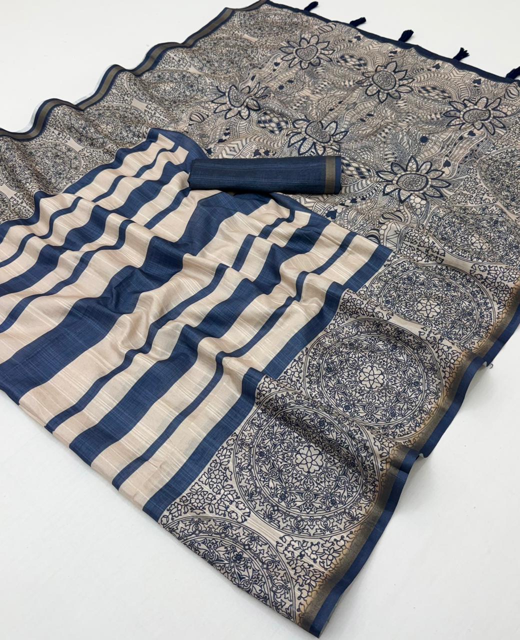 Rajyog Rishika Cotton Silk Saree with Self Weaving & Printed Design (8 Design) – M.R. Saree Emporium