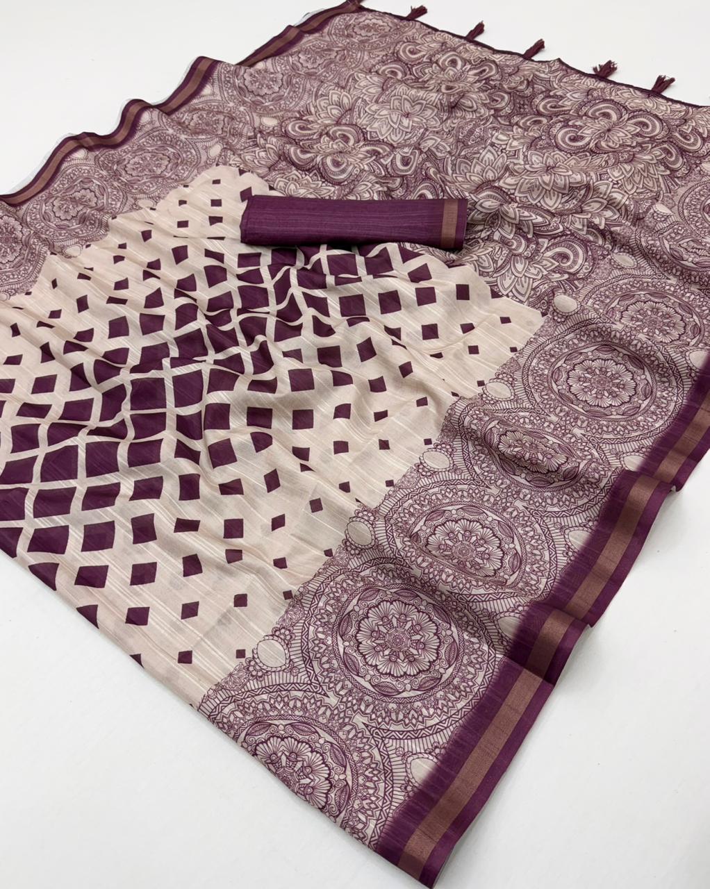 Rajyog Rishika Cotton Silk Saree with Self Weaving & Printed Design (8 Design) – M.R. Saree Emporium