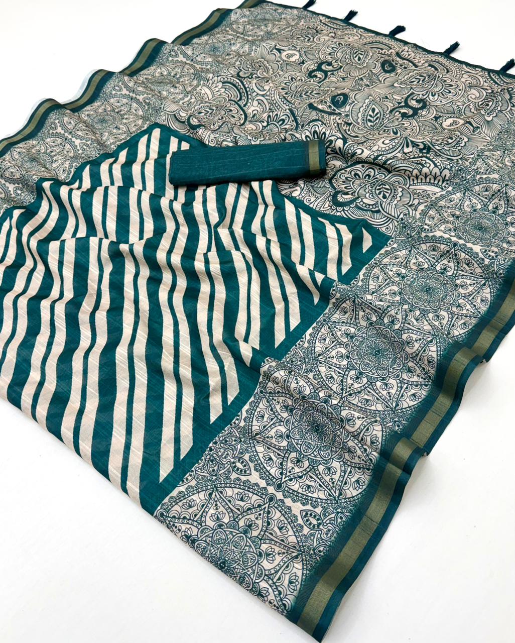 Rajyog Rishika Cotton Silk Saree with Self Weaving & Printed Design (8 Design) – M.R. Saree Emporium