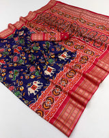 Rajyog Rudraksha Handloom Silk Patola Saree - Trending Design & Zari Border