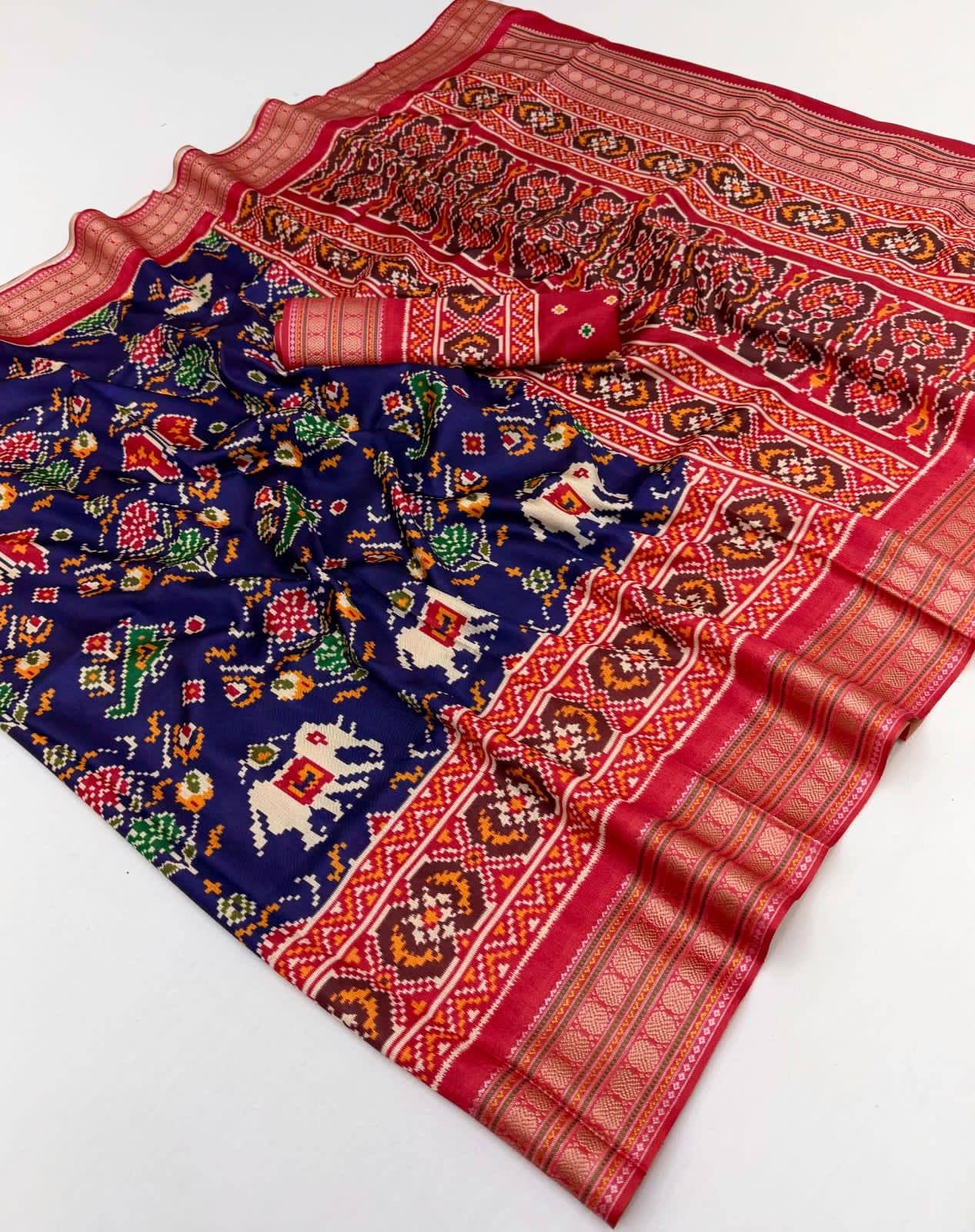 Rajyog Rudraksha Handloom Silk Patola Saree - Trending Design & Zari Border