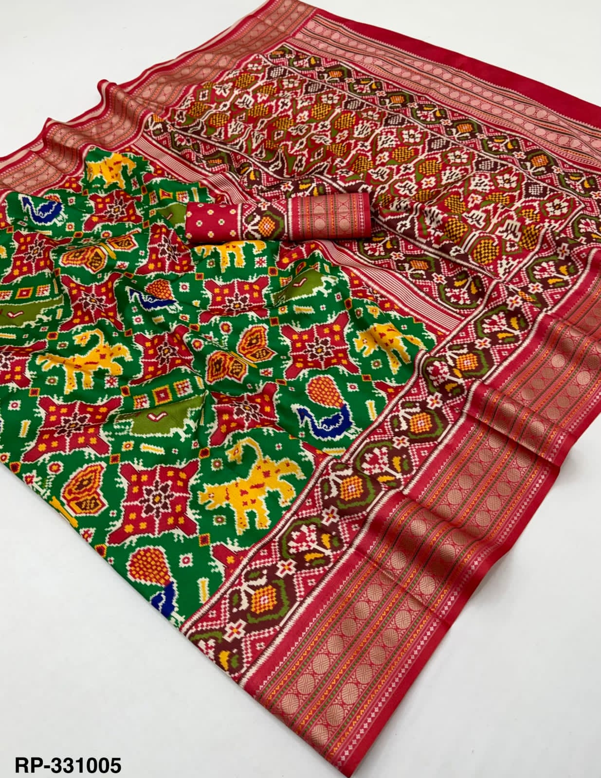 Rajyog Rudraksha Handloom Silk Patola Saree - Trending Design & Zari Border