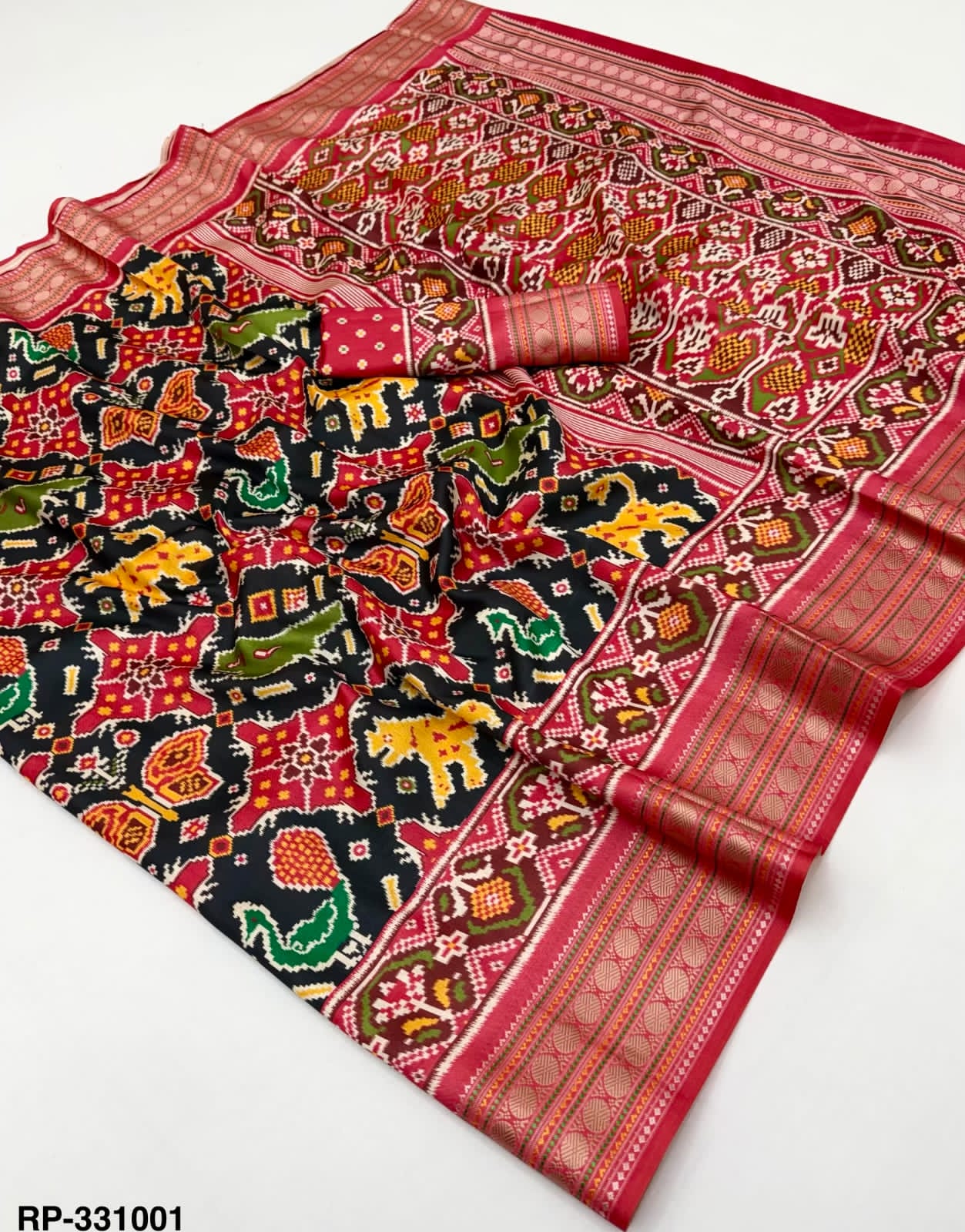 Rajyog Rudraksha Handloom Silk Patola Saree - Trending Design & Zari Border