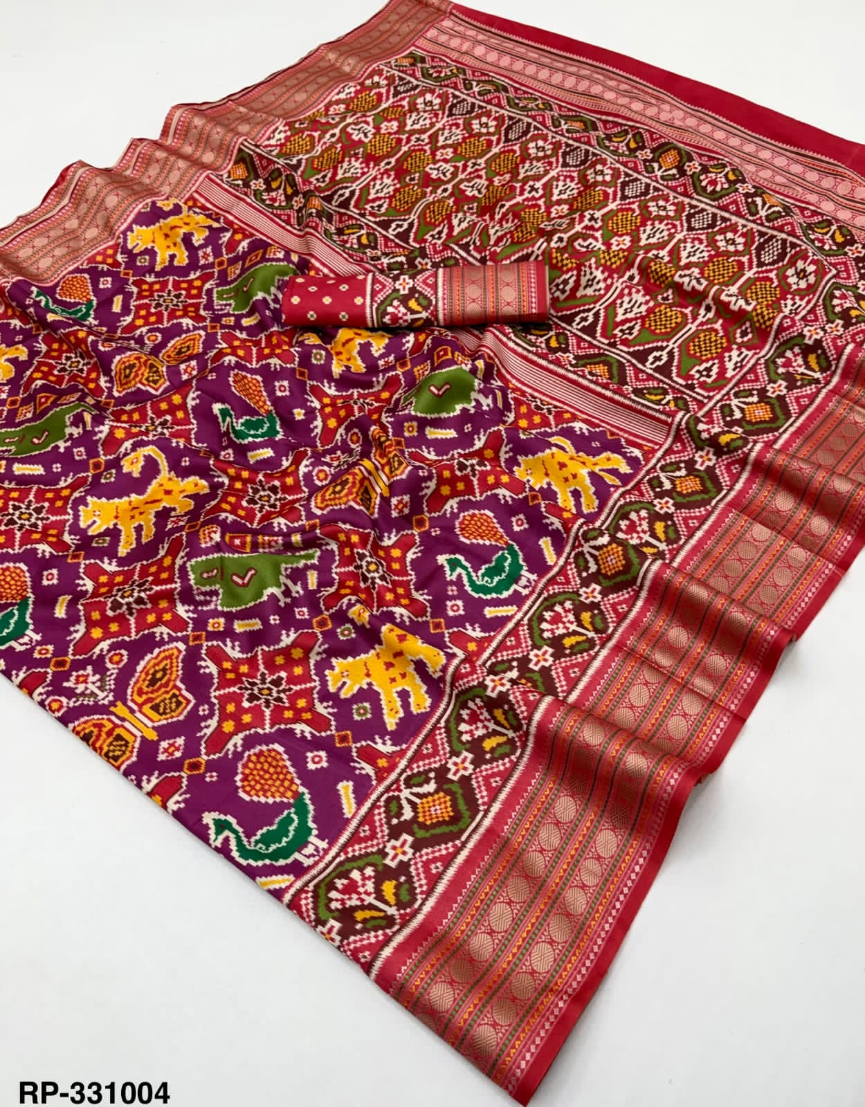 Rajyog Rudraksha Handloom Silk Patola Saree - Trending Design & Zari Border