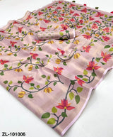 Zari Linen Chanderi Saree with Patola Digital Print & Tassels – Floral Designer Saree Available in 6 piece set & single piece - M.R. Saree Emporium
